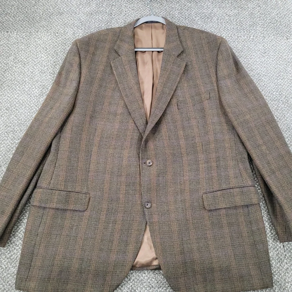 Cremieux Mens 52L Brown Plaid 100% Wool 2 Button Blazer Sport Coat Made Canada